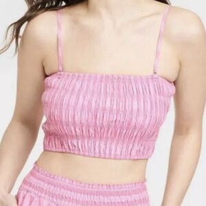 NEW A new Day Hot pink smocked crop tube top, size small